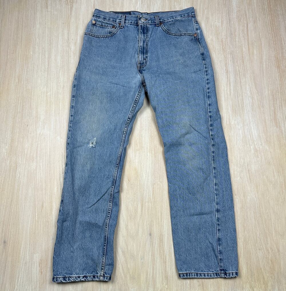 Levi's 505 Regular Fit Blue Distressed Denim Casual Everyday Jeans Men's 34X30